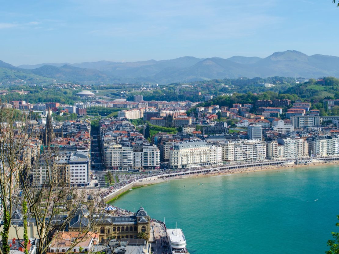 The panoramic view of the beachfront of San Sebastian in Spain's Basque country as  seen from Mt Urgull