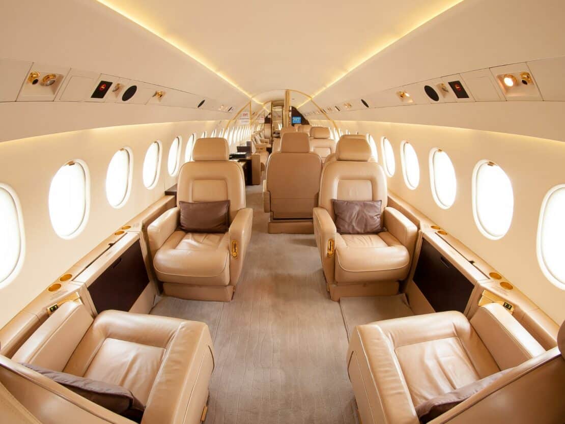 Inside a private charter plane