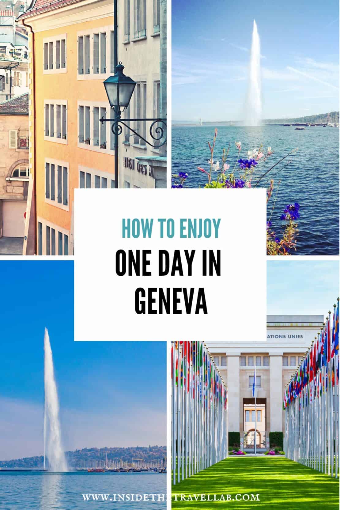 Cover image collage of what you would see during one day in Geneva
