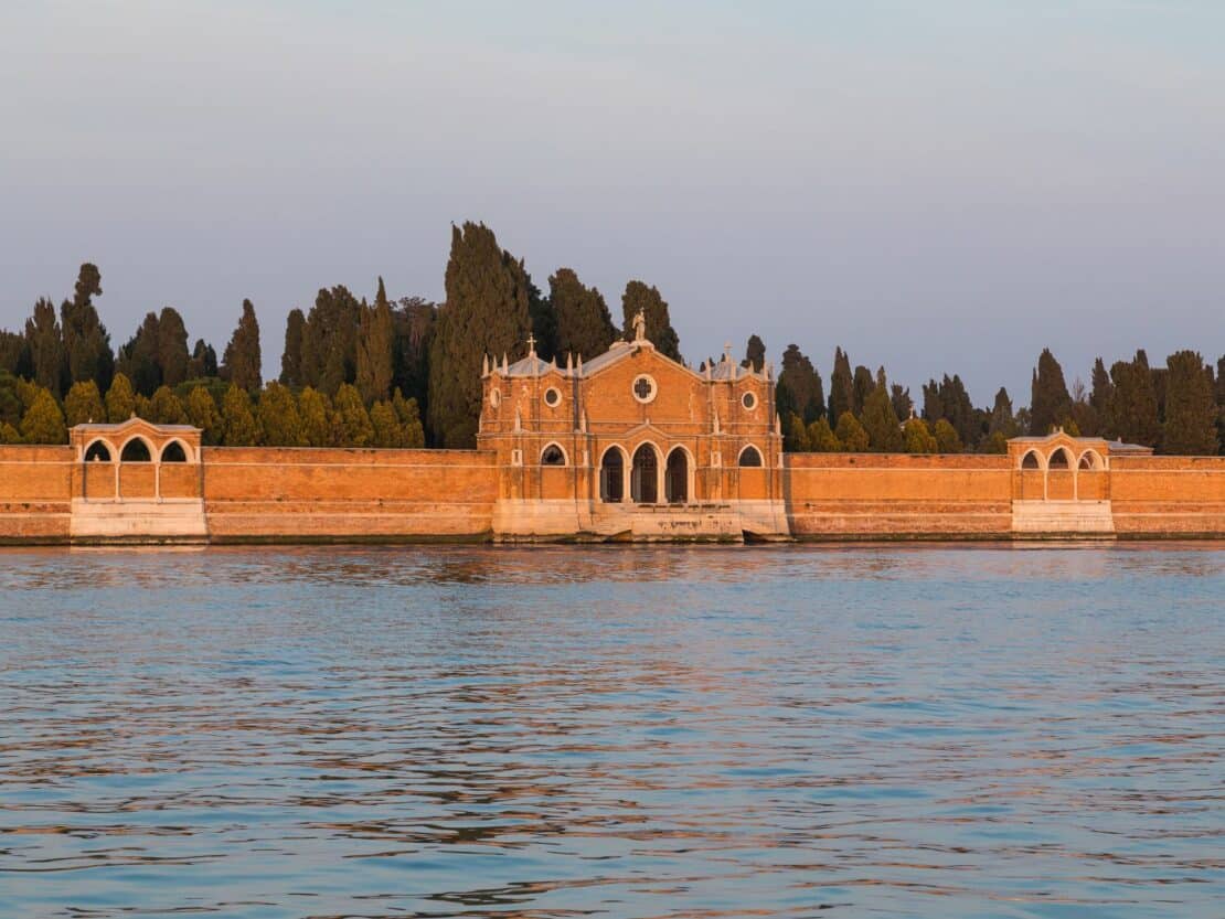 Isola Di San Michele buildings as approached from the water in Venice