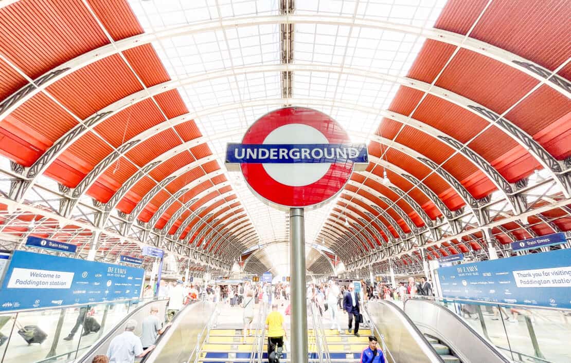 London Underground sign at Paddington Station in London England
