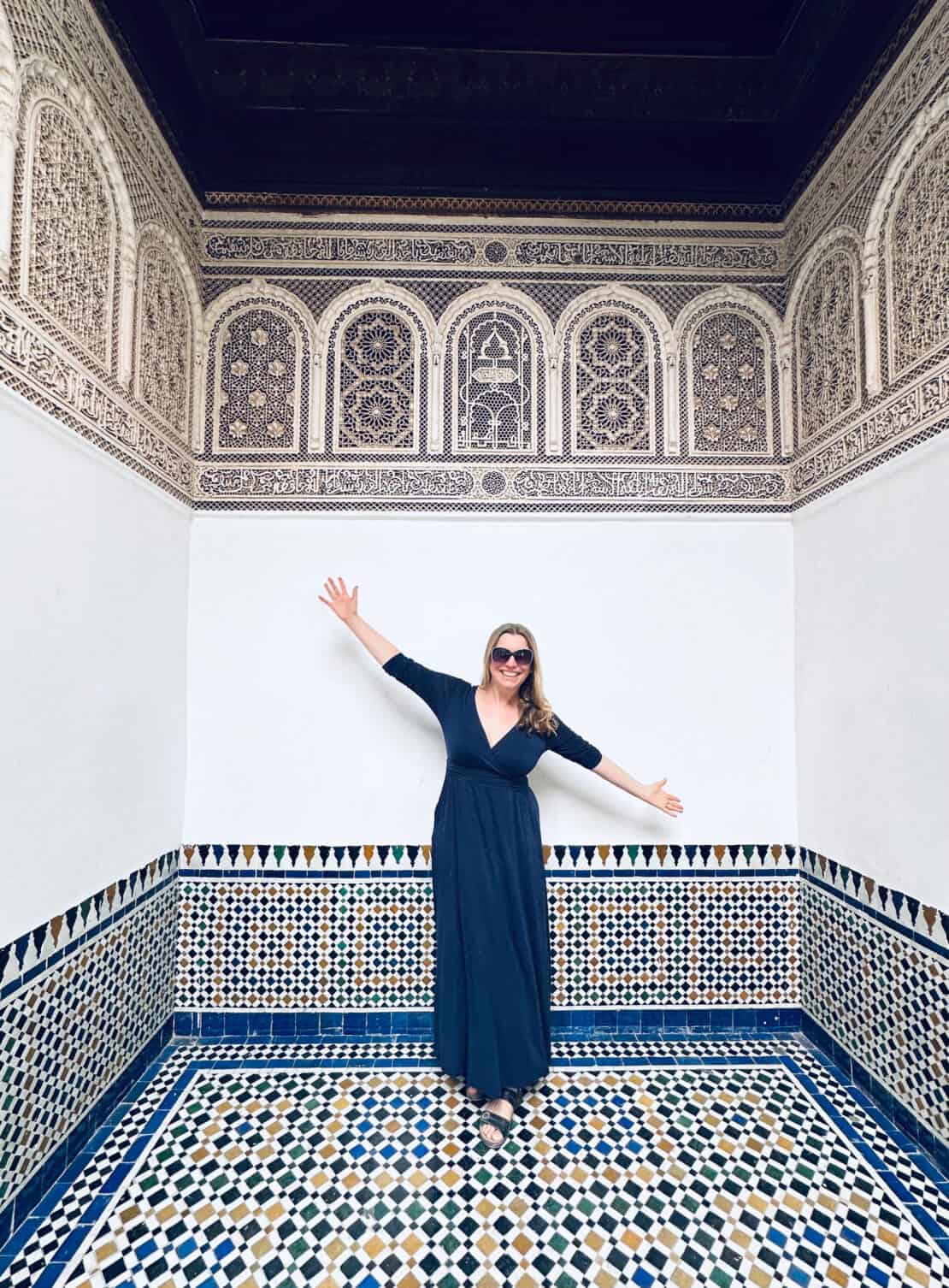 Abigail King at Bahia Palace on a tour in Marrakech Morocco