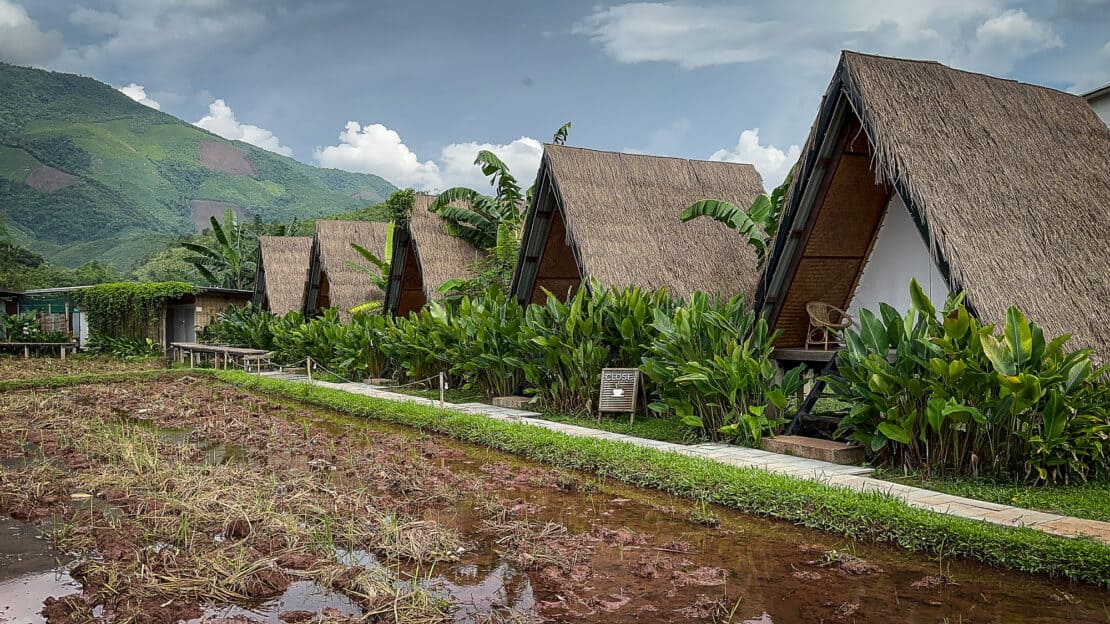 Glamping cabins in the countryside and landscape of Sapan in North Thailand