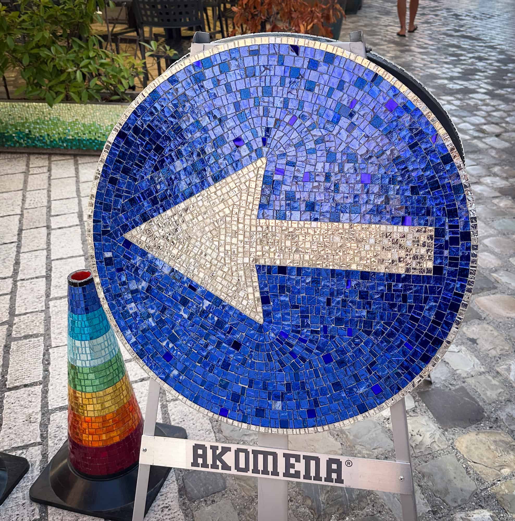 Italy - Ravenna - Novelty mosaic road sign and traffic cone