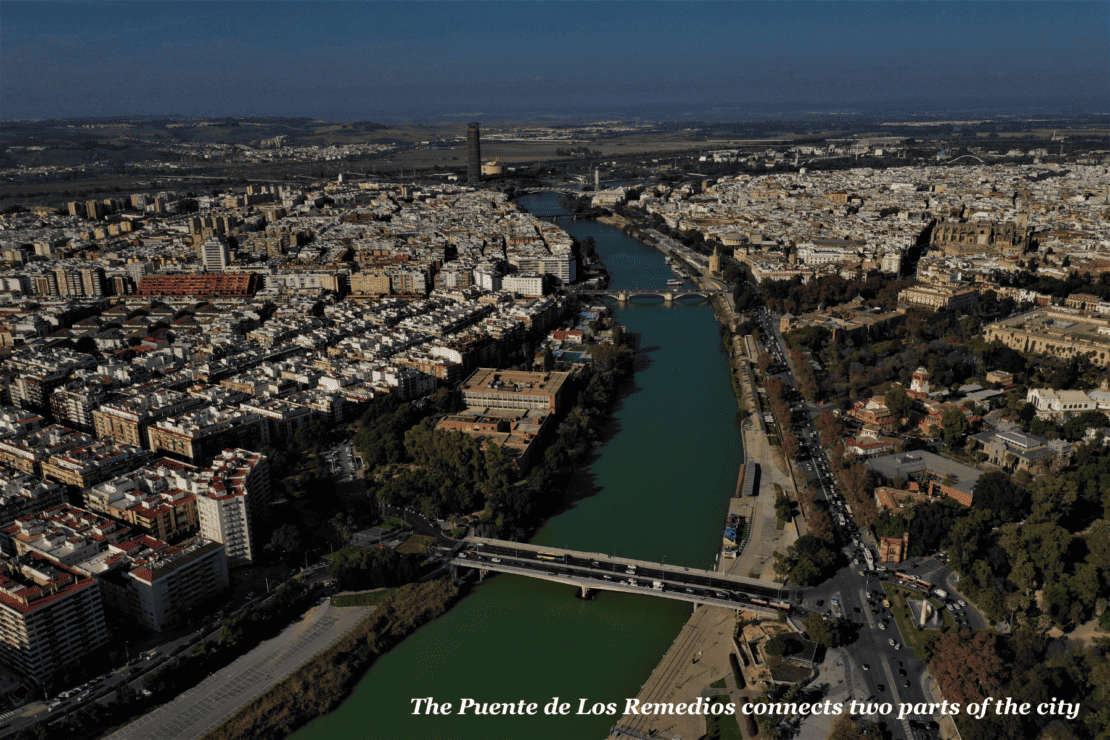 Puente de Los Remedios from above in Seville, Spain 