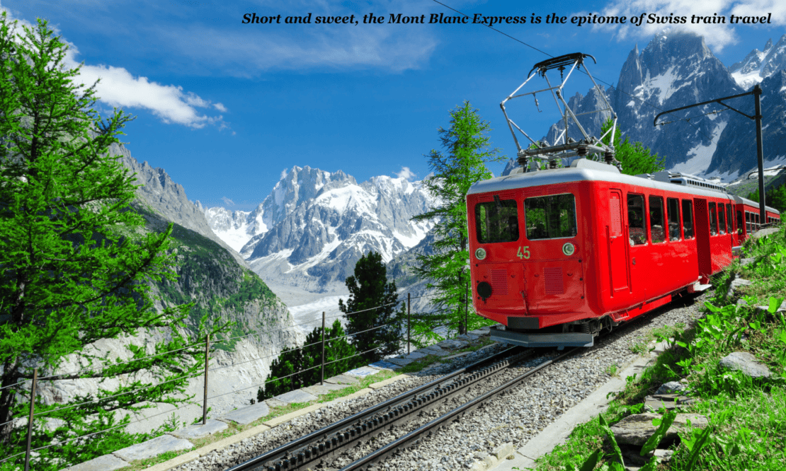 Mont Blanc Express train in the mountains in Switzerland 