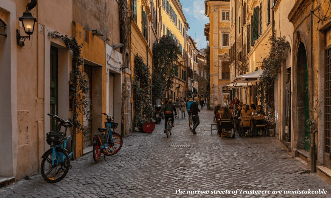 People in the narrow streets of Trastevere, Rome 