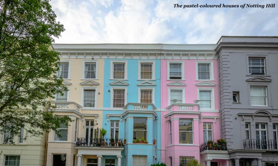 Colourful pastel houses in Notting Hill, London 