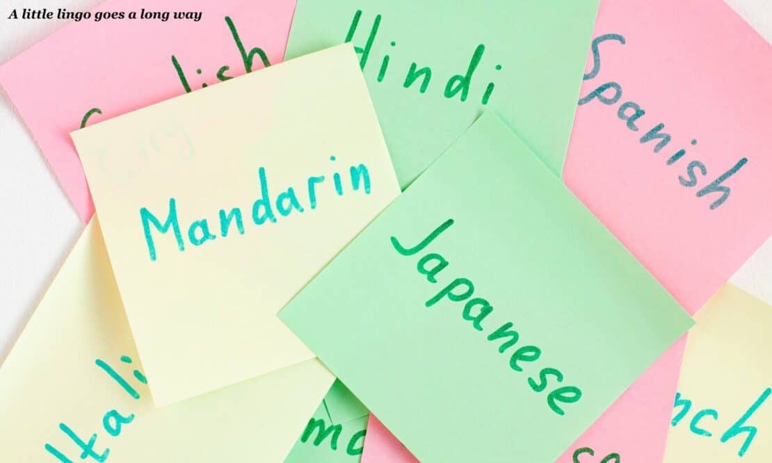 Colourful post-it notes with different languages on 