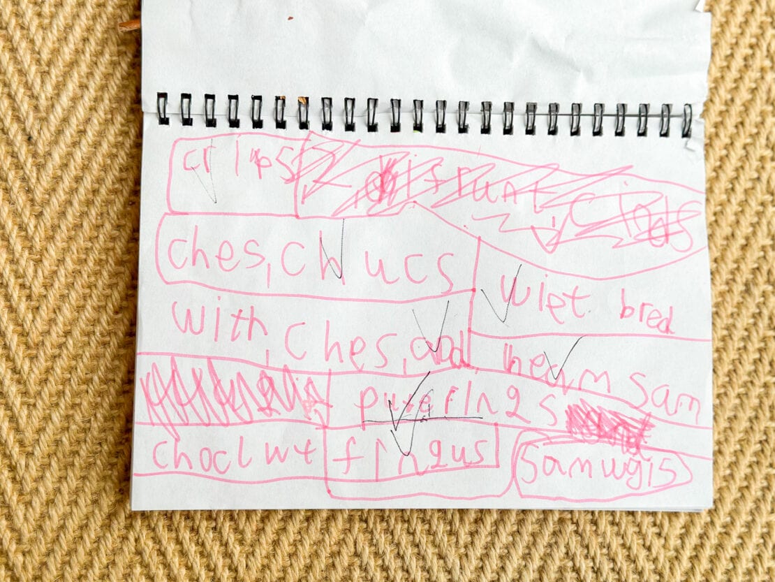 List of dream foods in a child travel journal