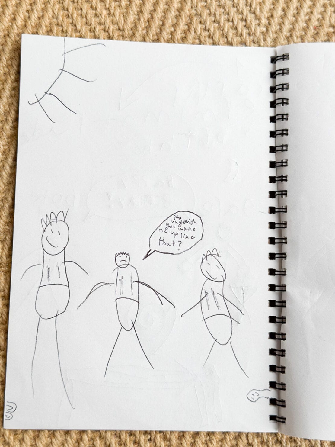 Why did you wake me up like that funny drawing in kids travel journal