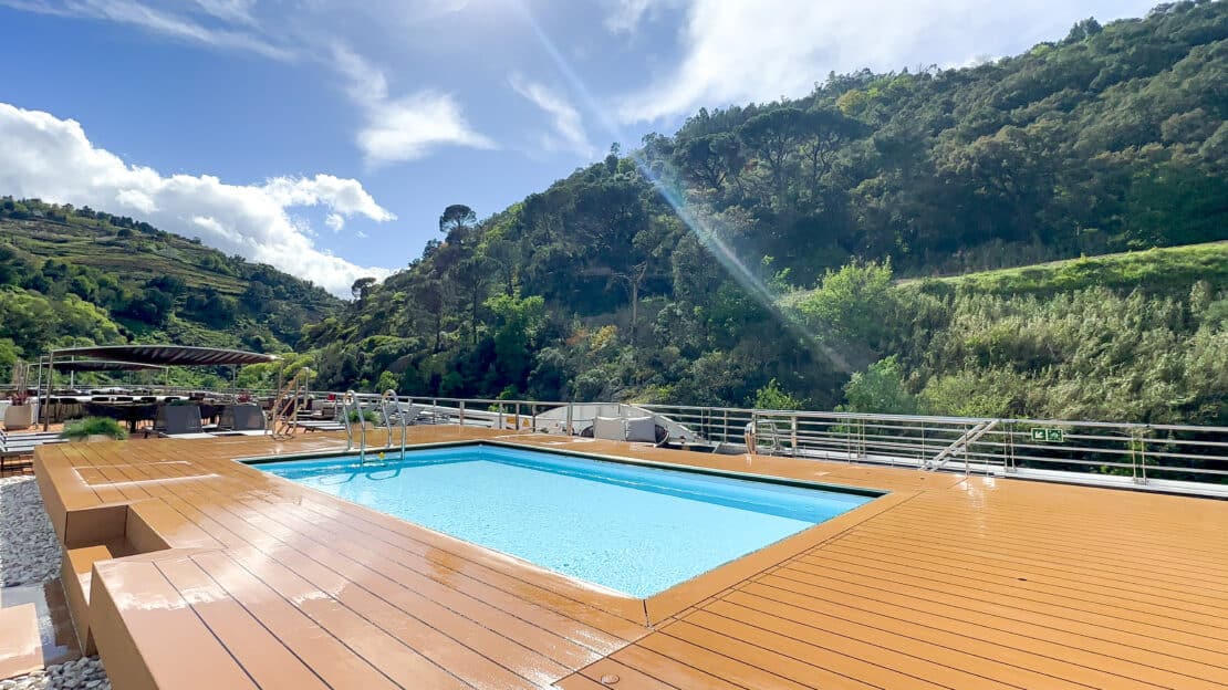 The pool and sun deck on the Avalon Alegria, Douro Portugal 