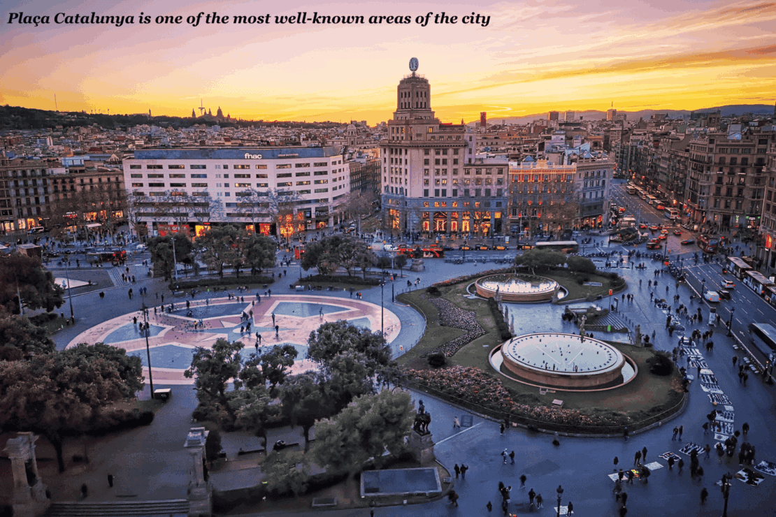 Plaça Catalunya from above - the best neighbourhoods to stay in Barcelona