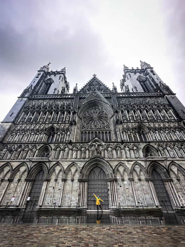 Norway - Abigail King outside Trondheim Cathedral