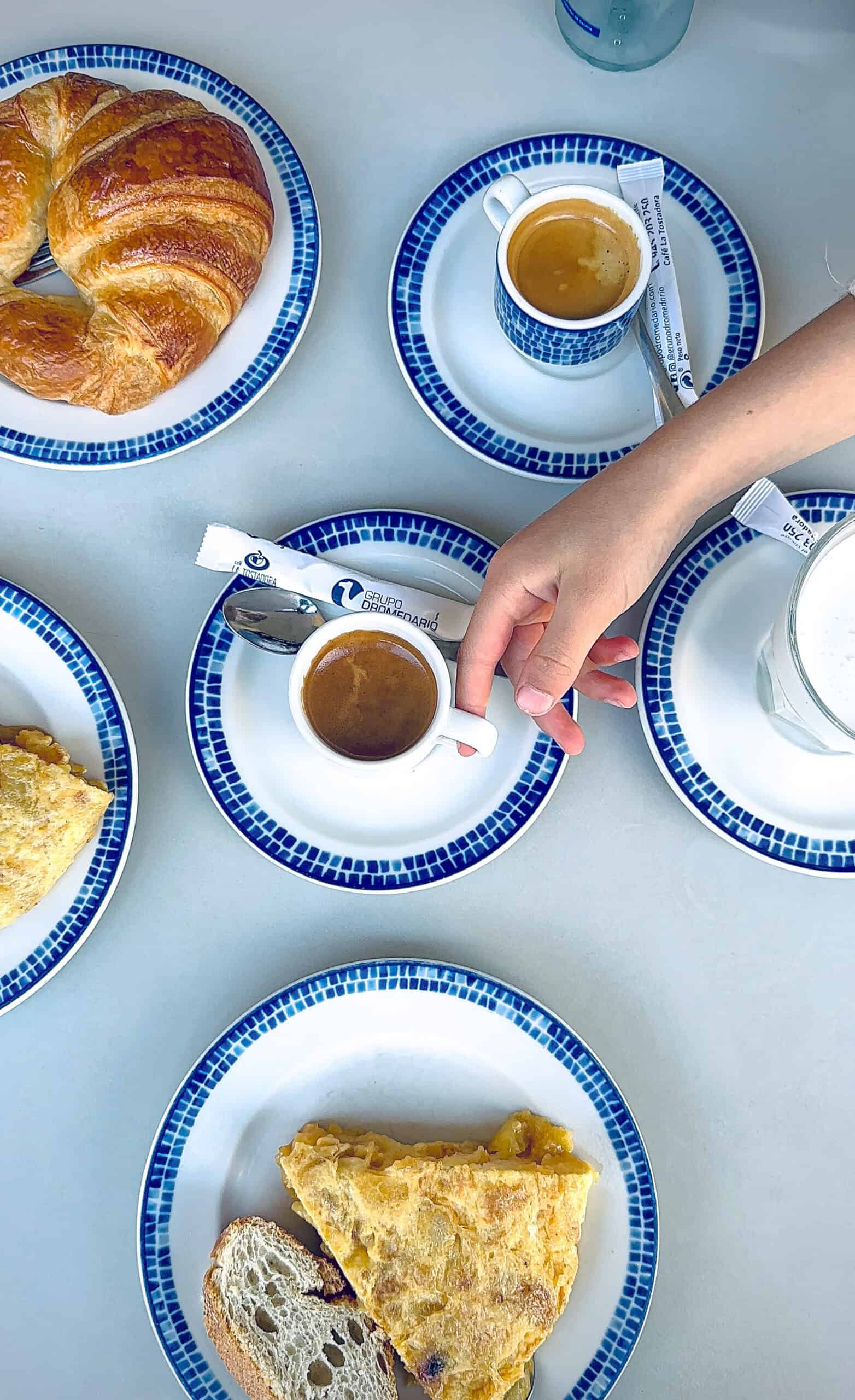Traditional breakfast with tortilla and coffee in Bilbao