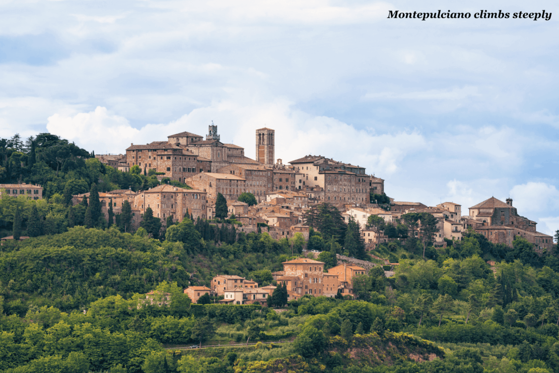 Montepulcino buildings in the hills in Italy - trip to Tuscany