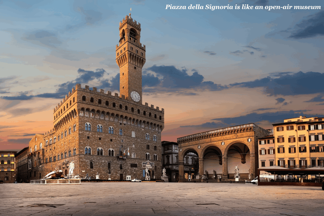 Piazza della Signoria in Florence at dusk - trip to Tuscany