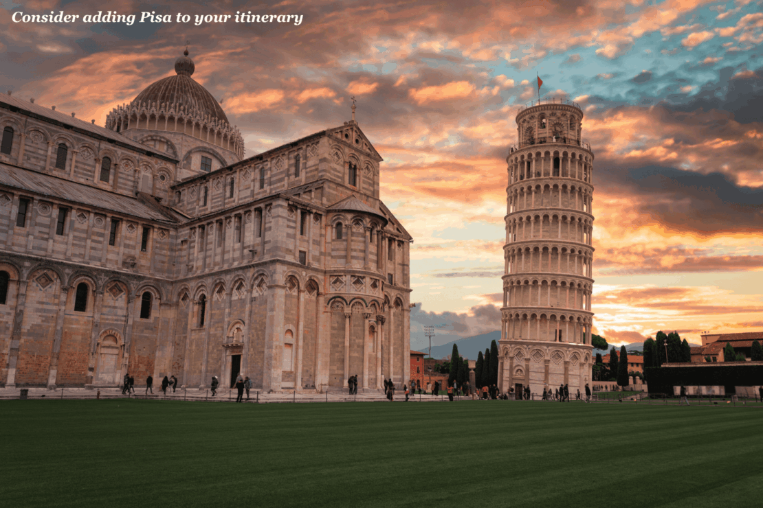 Leaning Tower of Pisa at sunset in Italy - trip to Tuscany