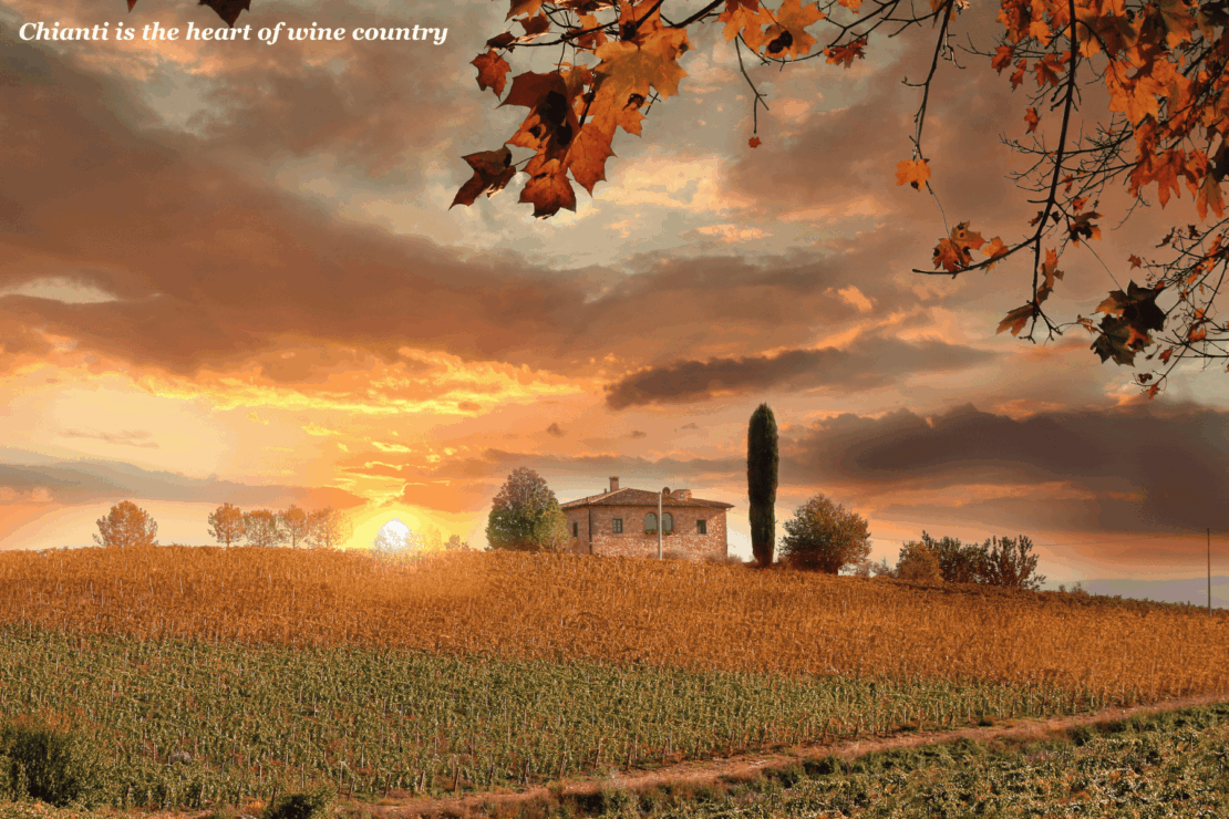House next to a vineyard in Chianti at sunset - trip to Tuscany