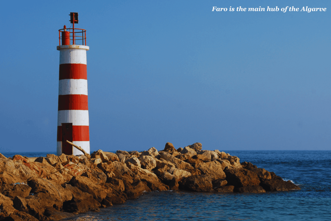 Red and white lighthouse in Faro, Algarve - Portugal Road Trip Itinerary