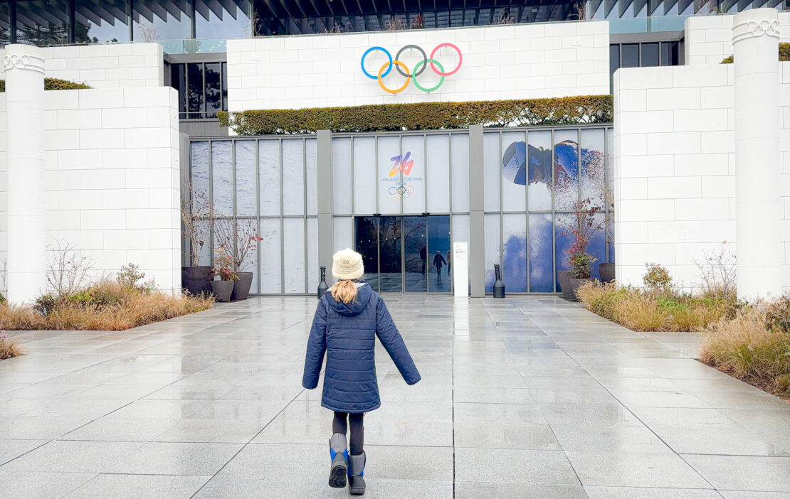 Girl approaching Olympic Museum Lausanne Switzerland