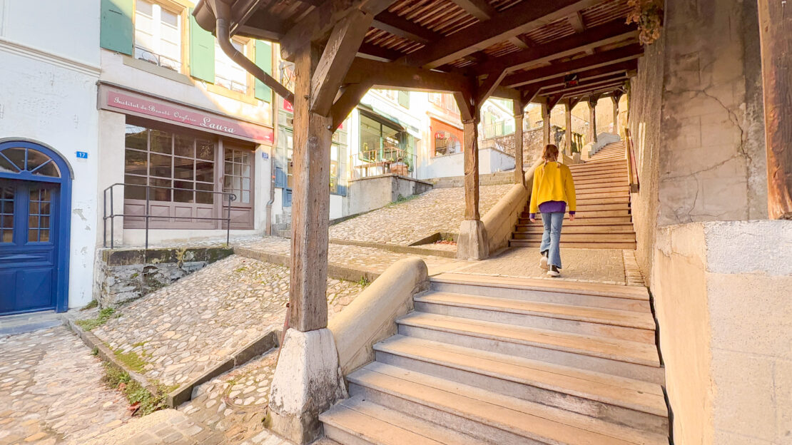 Girl on Marche Escalier Lausanne Switzerland