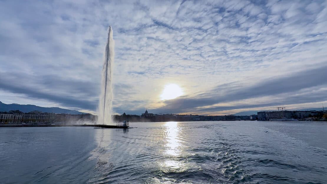Jet d'Eau seen from Lake Geneva Switzerland
