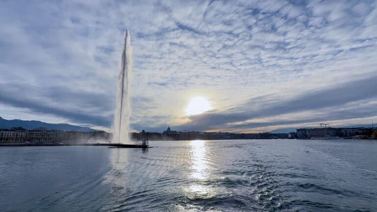 Jet d'Eau seen from Lake Geneva Switzerland