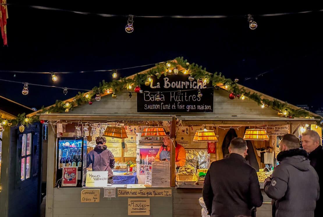 Oyster chalet at Quais de Noel Christmas Market Geneva Switzerland