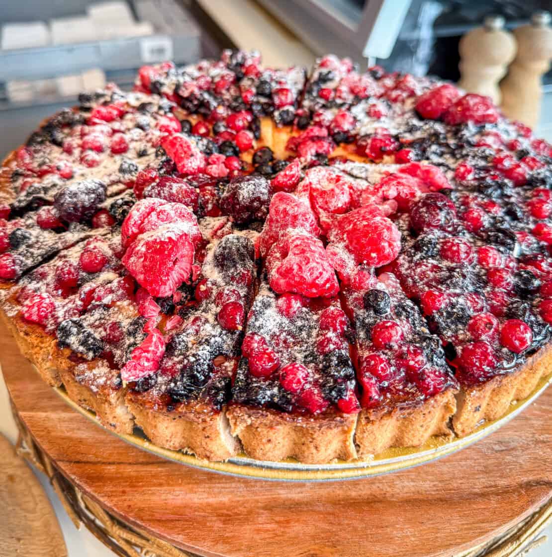 Raspberry and red berry flan in Geneva Switzerland