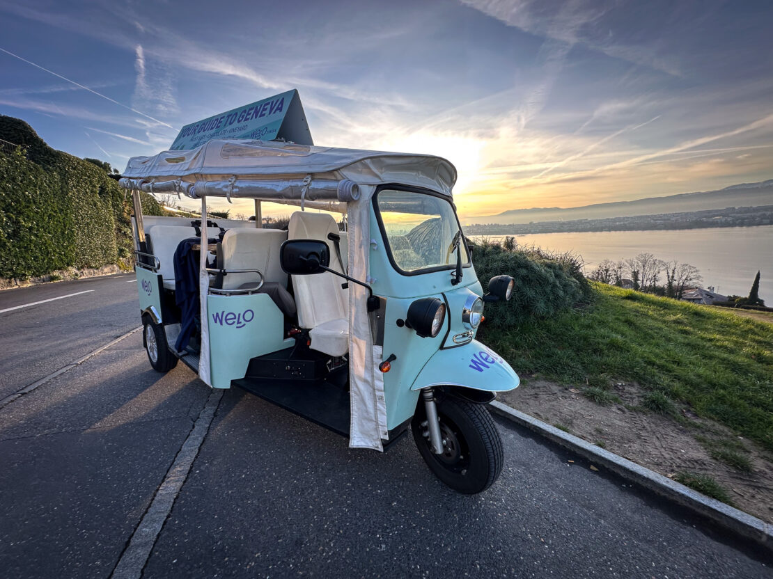 Welo Swiss Tuktuk overlook Lake Geneva Switzerland