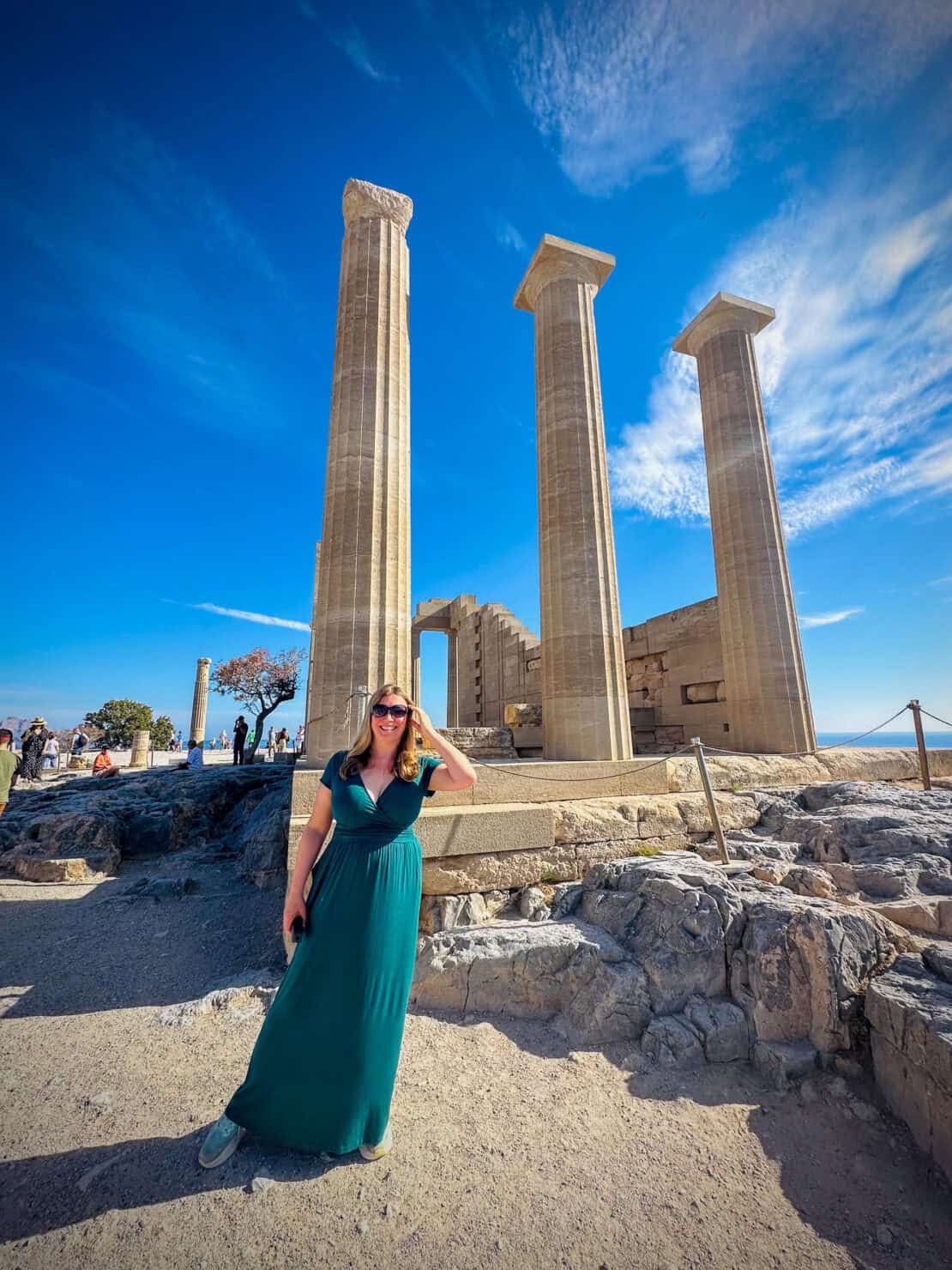 Abigail King at Lindos in Rhodes in September with no crowds