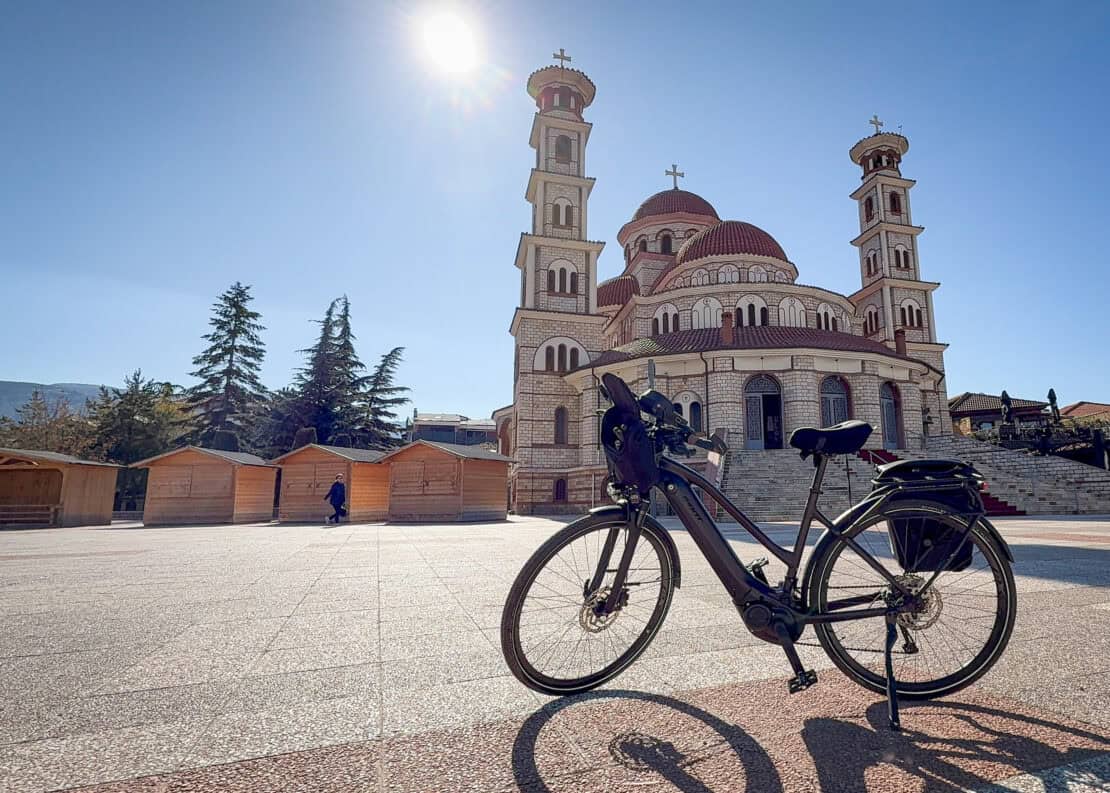 Bicycle in main square in Korce Albania