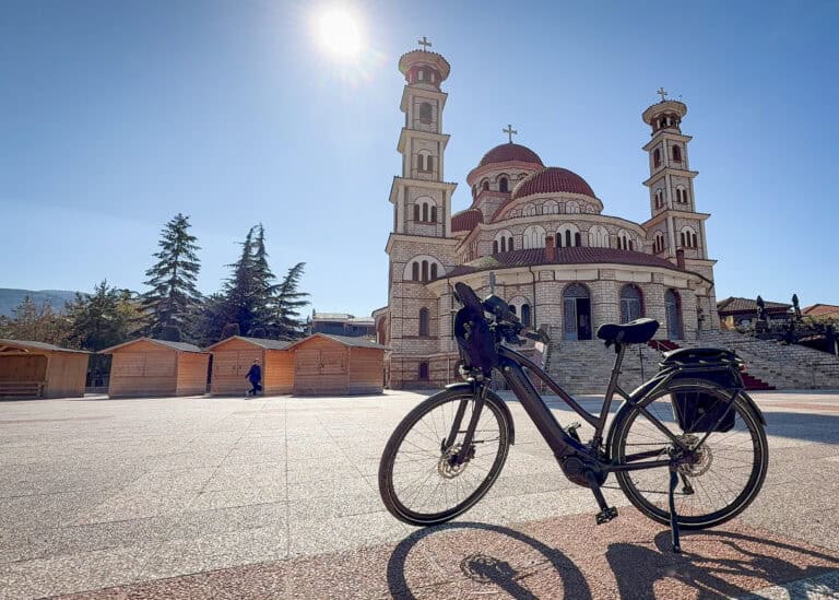 Bicycle in main square in Korce Albania