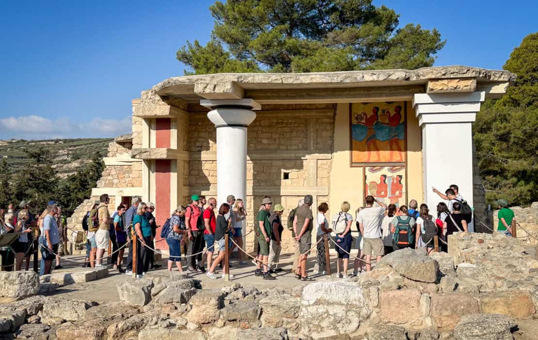 Crowd of people queuing to enter Knossos in Greece - The Best Time to Cruise the Mediterranean