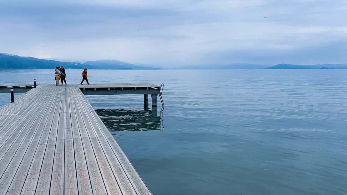 Wooden jetty on Lake Ohrid in Albania - cycling in Albania