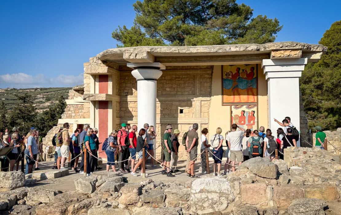Crowds of people queuing to enter Knossos Palace in Crete, Greece