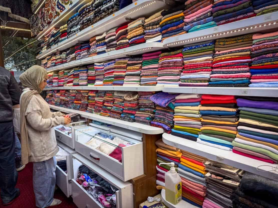 Headscarves for sale near the Blue Mosque in Istanbul, Turkey - Turkish souvenirs