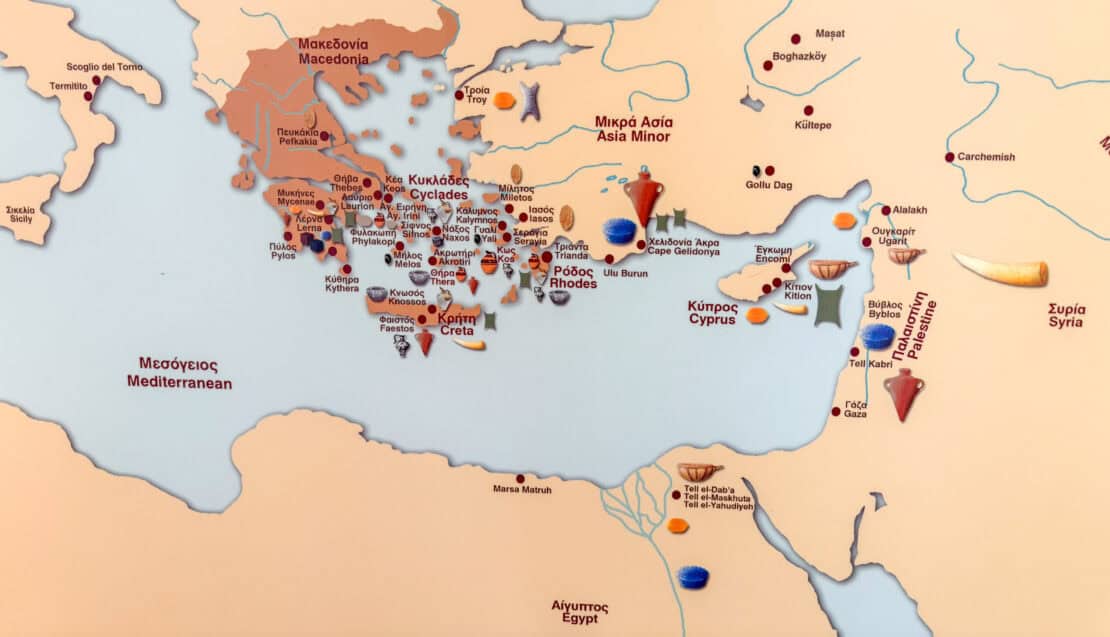 Mediterranean Map from Rhodes Museum Showing Greek Treasure