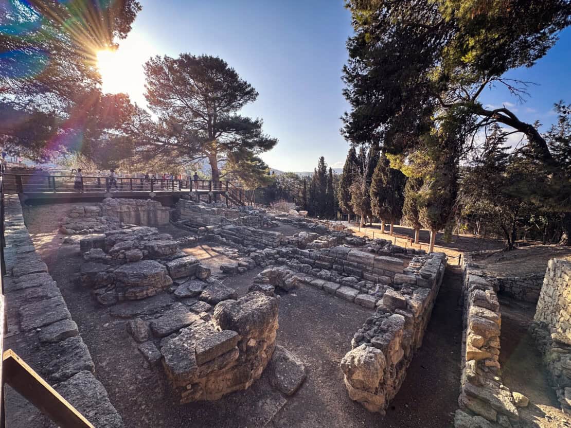 Ruins at Knossos Crete Greece with sun shaft overhead