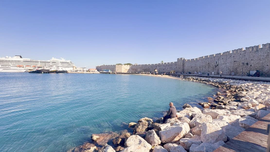 Shoreline to the ship in Rhodes Greece