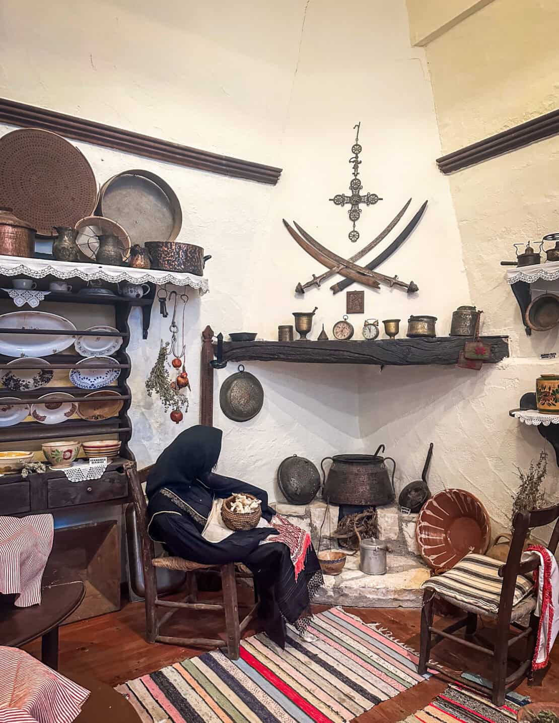 Interior of a traditional house in museum village in Crete, Greece