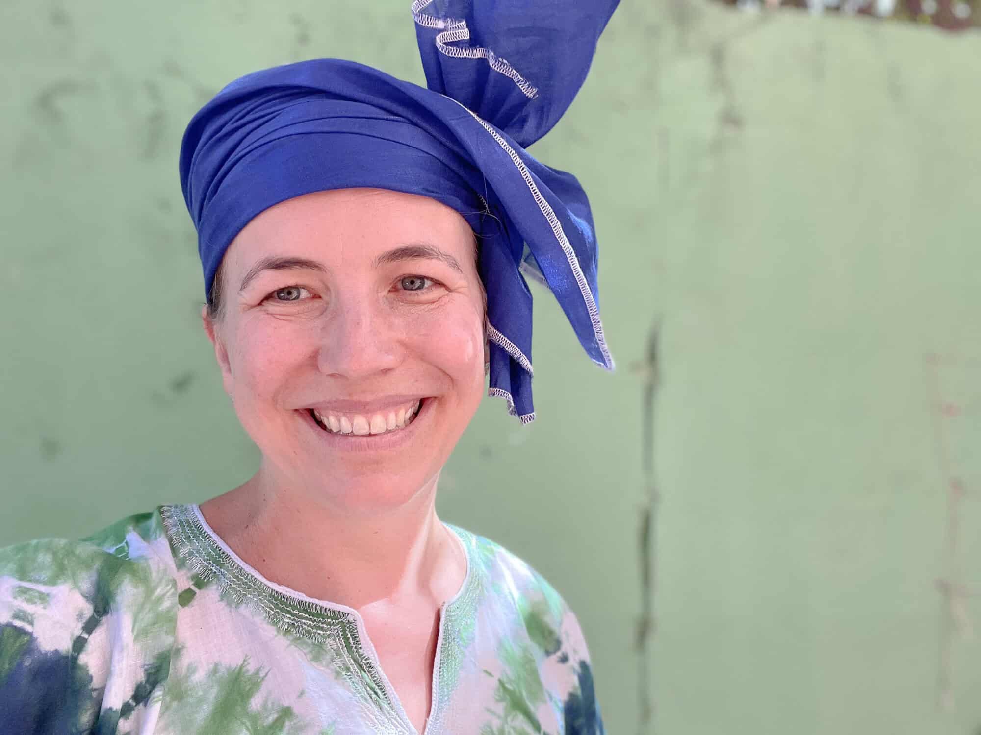 Founder Abigail King in traditional dress in The Gambia