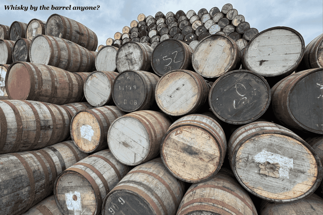 Barrels of whisky at a Scottish distillery