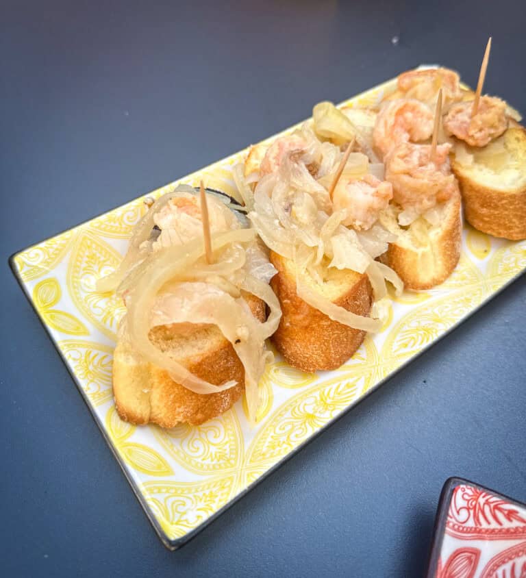 Prawn and onion cichetti Venetian Cuisine Italy