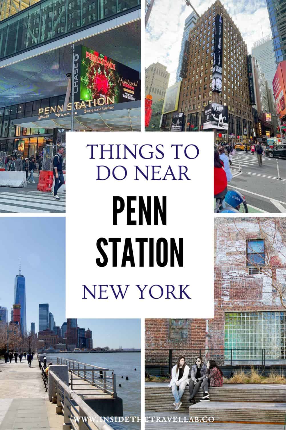 Scenes from around Midtown Manhattan near Penn Station including Times Square, city streets and waterfront views in New York City
