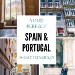 Montage of photographs from Spain and Portugal including Porto architecture, historic Spanish streets, cathedral interiors and European travel inspiration for an Iberian Peninsula itinerary.