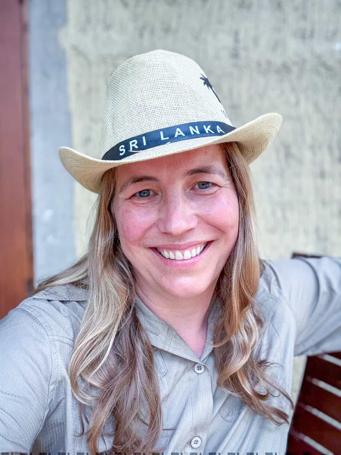 Abigail King in safari gear in Sri Lanka