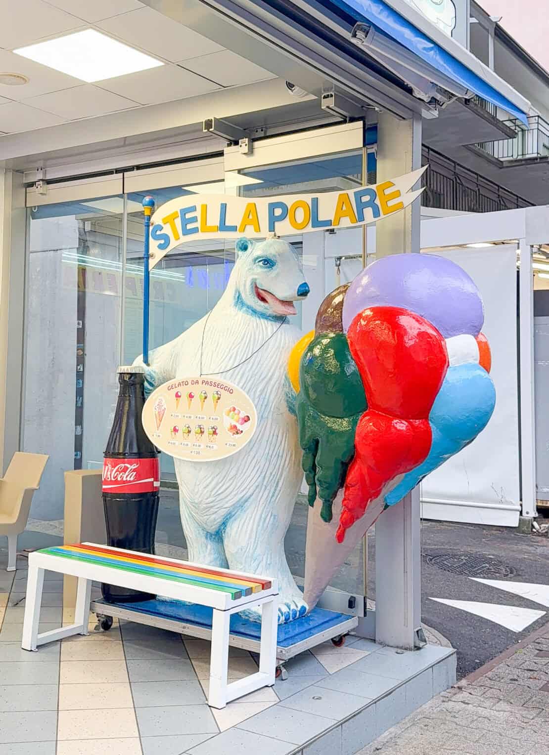 Bright and colourful gelateria in Jesolo Italy