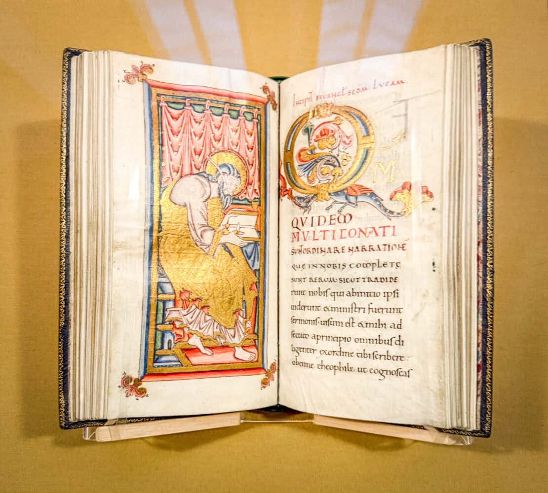 Rare gospel in the chained library at Hereford Cathedral England